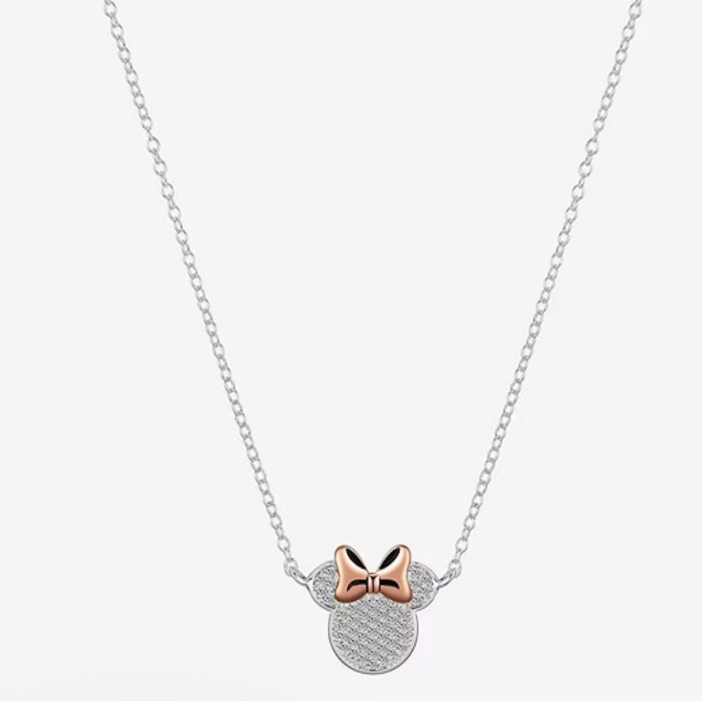 Disney Classics Jewelry | Minnie Mouse Bow Cubic Zirconia Silver Necklace - Picture 1 of 8